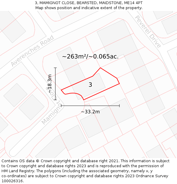 3, MAMIGNOT CLOSE, BEARSTED, MAIDSTONE, ME14 4PT: Plot and title map