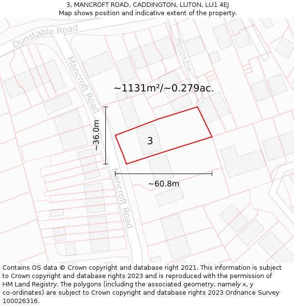 3, MANCROFT ROAD, CADDINGTON, LUTON, LU1 4EJ: Plot and title map