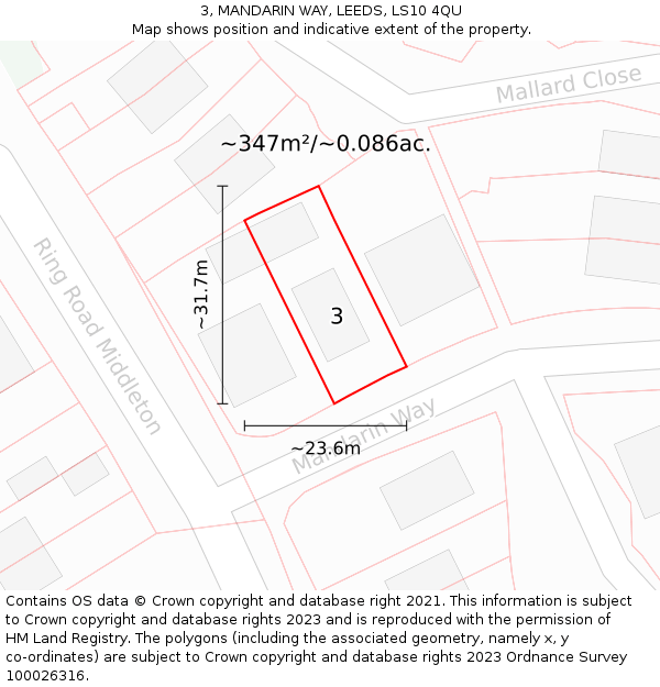 3, MANDARIN WAY, LEEDS, LS10 4QU: Plot and title map