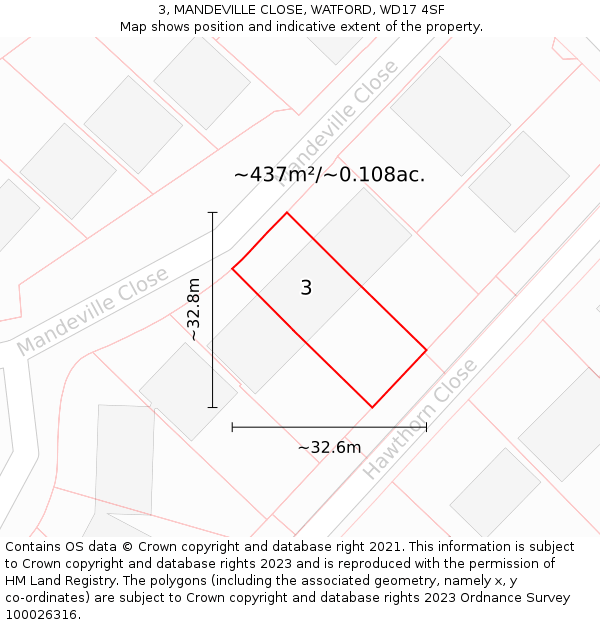 3, MANDEVILLE CLOSE, WATFORD, WD17 4SF: Plot and title map