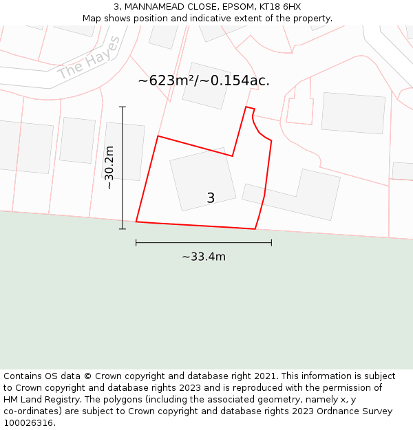 3, MANNAMEAD CLOSE, EPSOM, KT18 6HX: Plot and title map