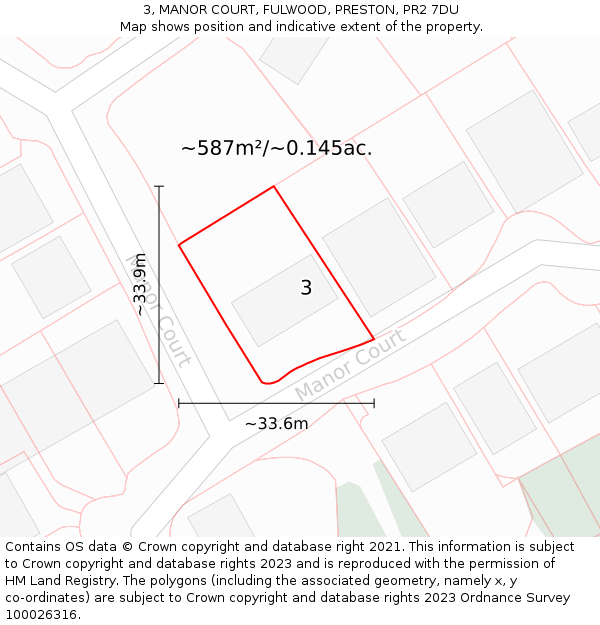 3, MANOR COURT, FULWOOD, PRESTON, PR2 7DU: Plot and title map