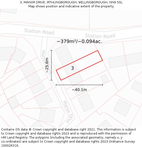 3, MANOR DRIVE, IRTHLINGBOROUGH, WELLINGBOROUGH, NN9 5SL: Plot and title map