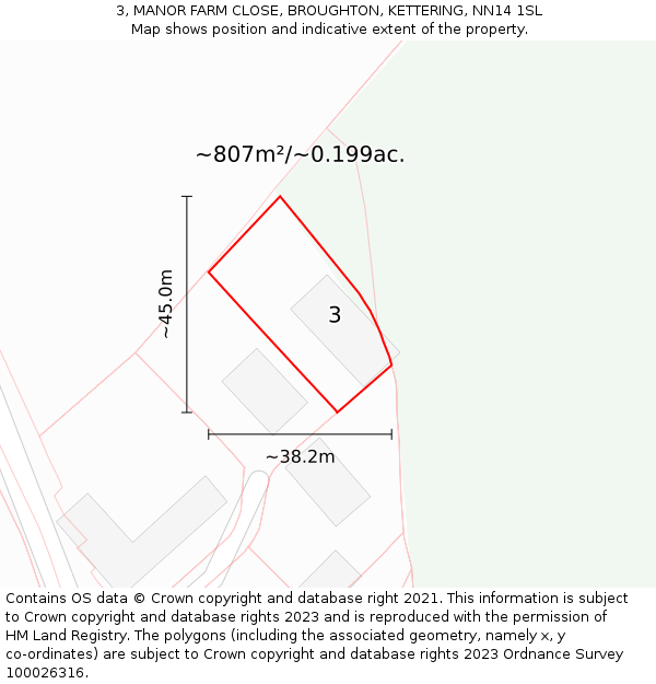 3, MANOR FARM CLOSE, BROUGHTON, KETTERING, NN14 1SL: Plot and title map