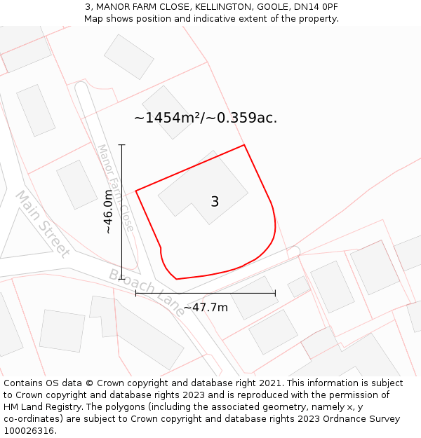 3, MANOR FARM CLOSE, KELLINGTON, GOOLE, DN14 0PF: Plot and title map