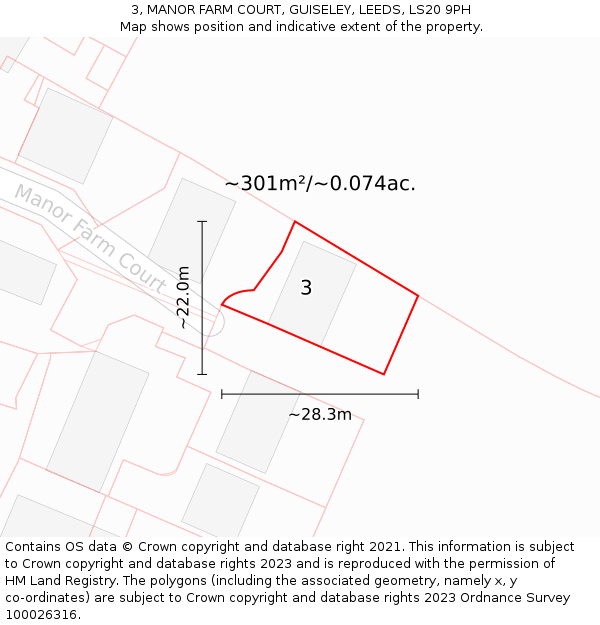 3, MANOR FARM COURT, GUISELEY, LEEDS, LS20 9PH: Plot and title map