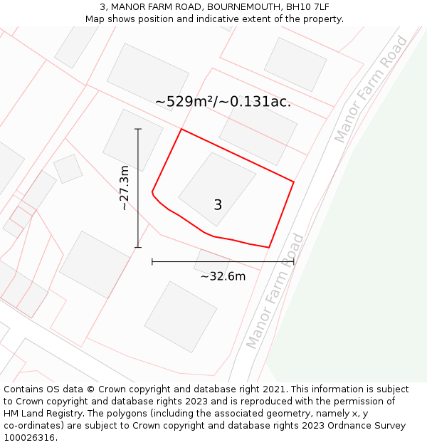 3, MANOR FARM ROAD, BOURNEMOUTH, BH10 7LF: Plot and title map