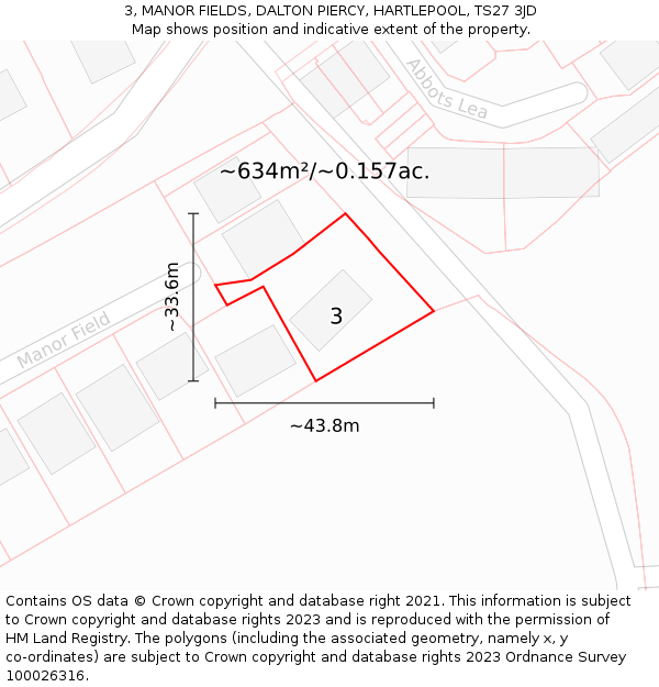 3, MANOR FIELDS, DALTON PIERCY, HARTLEPOOL, TS27 3JD: Plot and title map