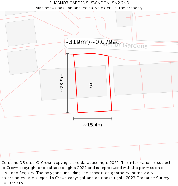 3, MANOR GARDENS, SWINDON, SN2 2ND: Plot and title map