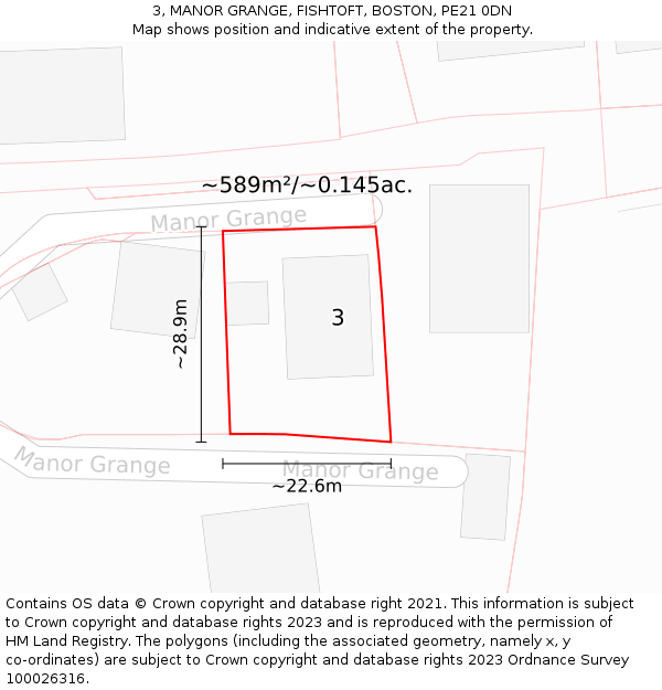 3, MANOR GRANGE, FISHTOFT, BOSTON, PE21 0DN: Plot and title map