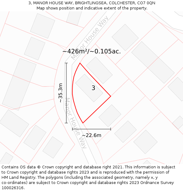3, MANOR HOUSE WAY, BRIGHTLINGSEA, COLCHESTER, CO7 0QN: Plot and title map