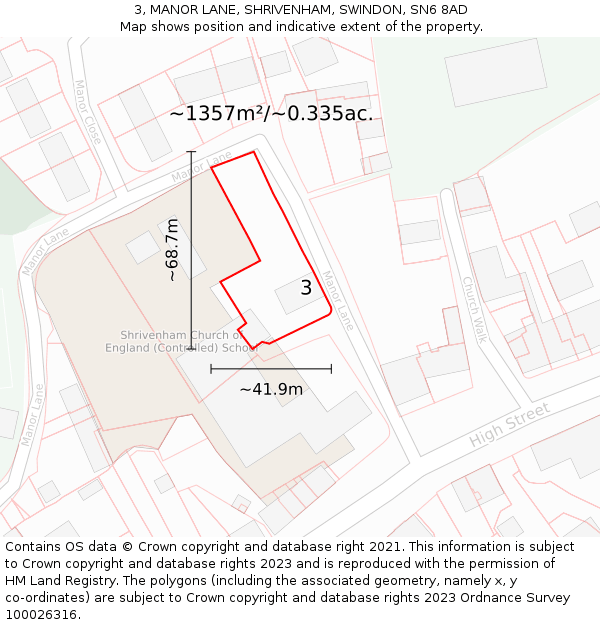 3, MANOR LANE, SHRIVENHAM, SWINDON, SN6 8AD: Plot and title map