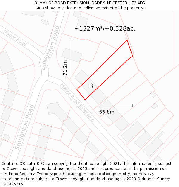 3, MANOR ROAD EXTENSION, OADBY, LEICESTER, LE2 4FG: Plot and title map