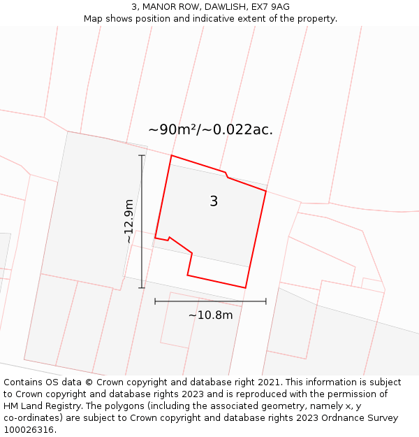 3, MANOR ROW, DAWLISH, EX7 9AG: Plot and title map