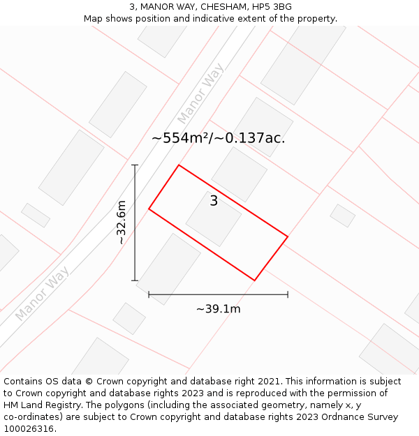 3, MANOR WAY, CHESHAM, HP5 3BG: Plot and title map