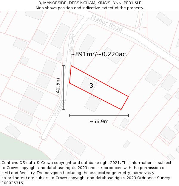 3, MANORSIDE, DERSINGHAM, KING'S LYNN, PE31 6LE: Plot and title map