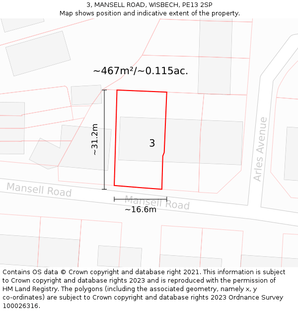 3, MANSELL ROAD, WISBECH, PE13 2SP: Plot and title map