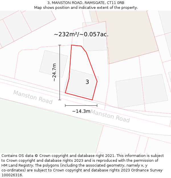 3, MANSTON ROAD, RAMSGATE, CT11 0RB: Plot and title map