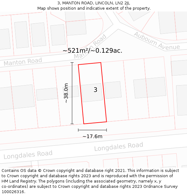 3, MANTON ROAD, LINCOLN, LN2 2JL: Plot and title map