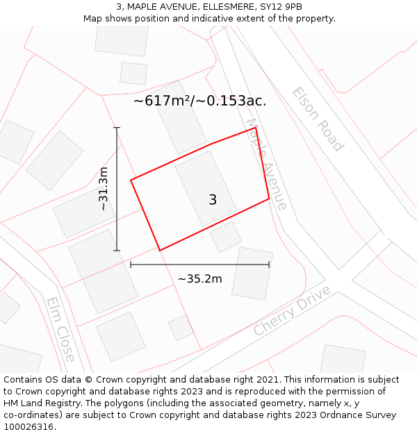 3, MAPLE AVENUE, ELLESMERE, SY12 9PB: Plot and title map