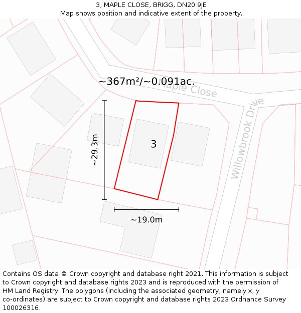 3, MAPLE CLOSE, BRIGG, DN20 9JE: Plot and title map