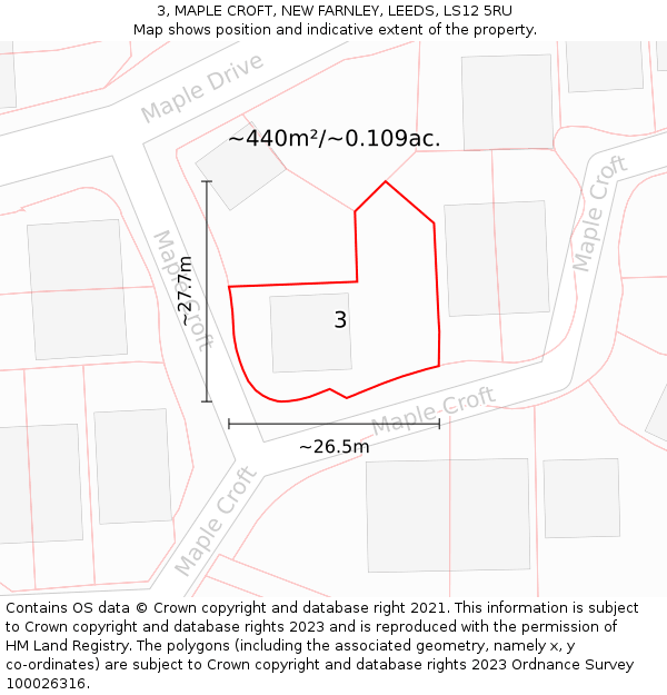 3, MAPLE CROFT, NEW FARNLEY, LEEDS, LS12 5RU: Plot and title map