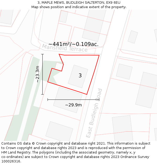 3, MAPLE MEWS, BUDLEIGH SALTERTON, EX9 6EU: Plot and title map