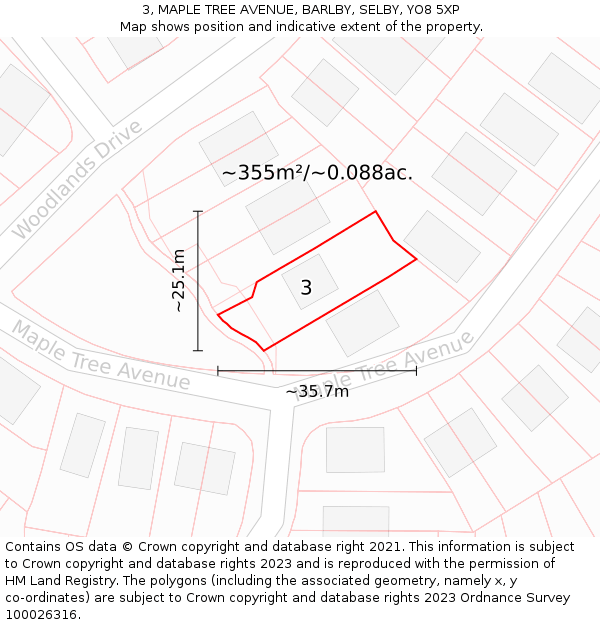 3, MAPLE TREE AVENUE, BARLBY, SELBY, YO8 5XP: Plot and title map