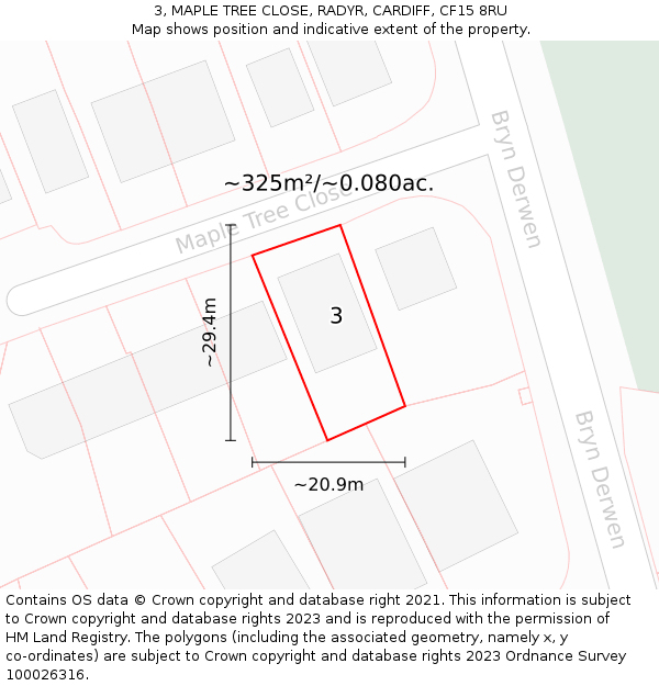 3, MAPLE TREE CLOSE, RADYR, CARDIFF, CF15 8RU: Plot and title map