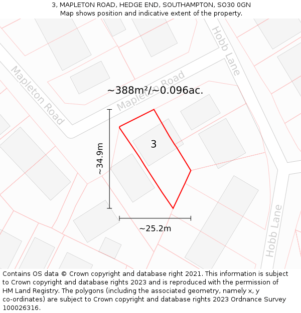 3, MAPLETON ROAD, HEDGE END, SOUTHAMPTON, SO30 0GN: Plot and title map