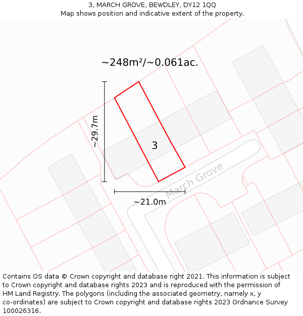 3, MARCH GROVE, BEWDLEY, DY12 1QQ: Plot and title map