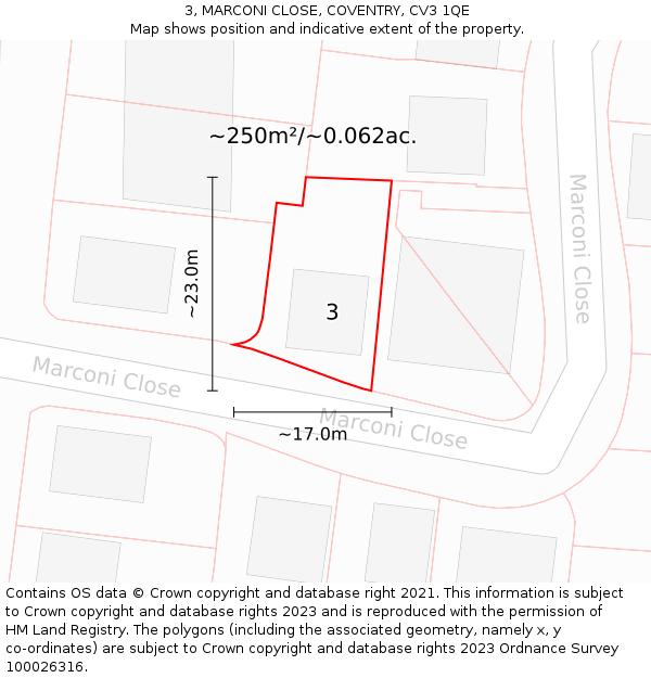 3, MARCONI CLOSE, COVENTRY, CV3 1QE: Plot and title map