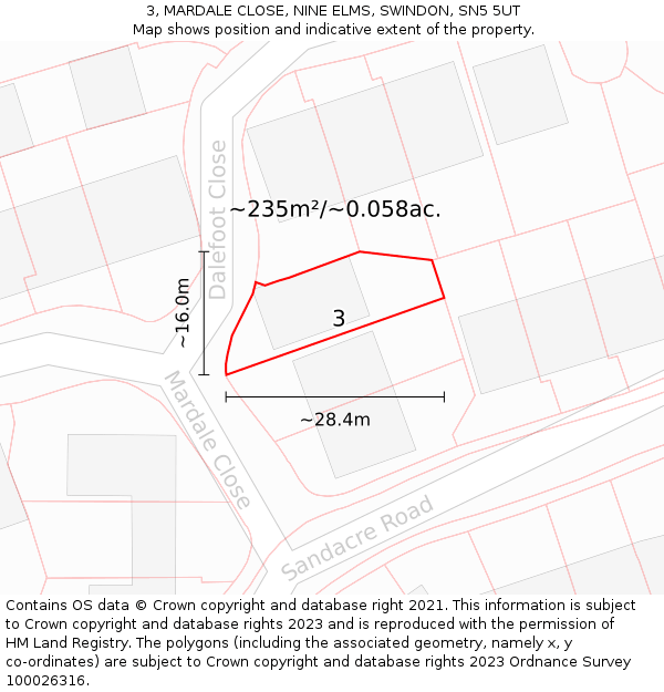 3, MARDALE CLOSE, NINE ELMS, SWINDON, SN5 5UT: Plot and title map