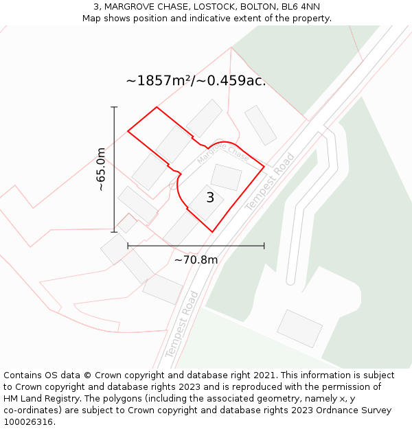 3, MARGROVE CHASE, LOSTOCK, BOLTON, BL6 4NN: Plot and title map