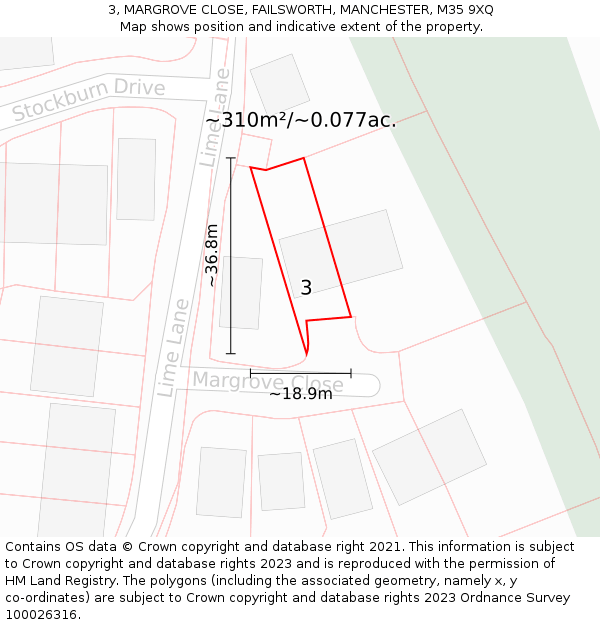 3, MARGROVE CLOSE, FAILSWORTH, MANCHESTER, M35 9XQ: Plot and title map