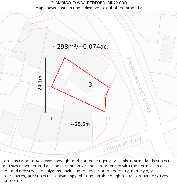 3, MARIGOLD WAY, BEDFORD, MK42 0RQ: Plot and title map