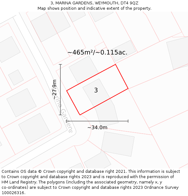 3, MARINA GARDENS, WEYMOUTH, DT4 9QZ: Plot and title map