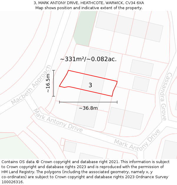 3, MARK ANTONY DRIVE, HEATHCOTE, WARWICK, CV34 6XA: Plot and title map
