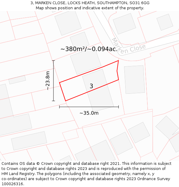 3, MARKEN CLOSE, LOCKS HEATH, SOUTHAMPTON, SO31 6GG: Plot and title map