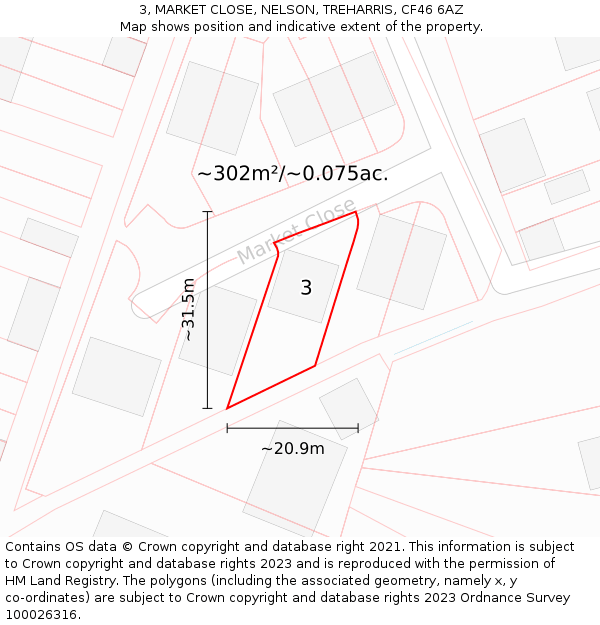 3, MARKET CLOSE, NELSON, TREHARRIS, CF46 6AZ: Plot and title map