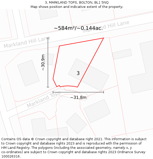 3, MARKLAND TOPS, BOLTON, BL1 5NQ: Plot and title map