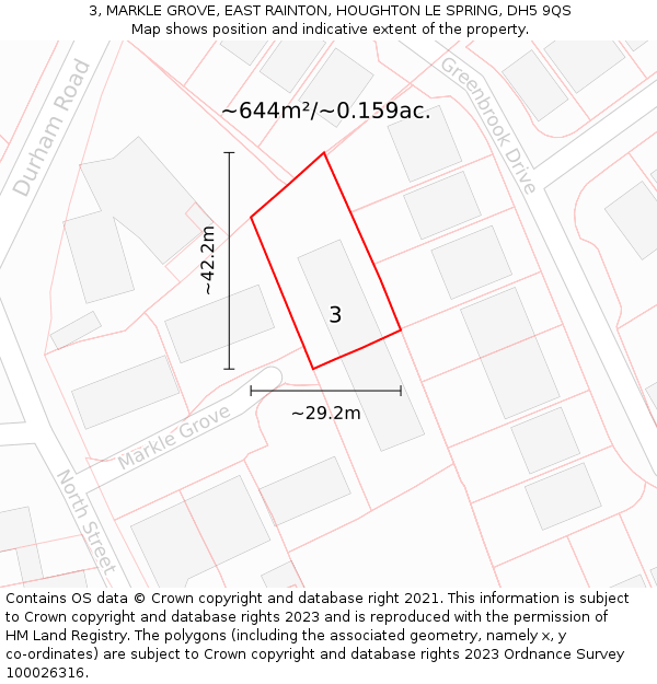 3, MARKLE GROVE, EAST RAINTON, HOUGHTON LE SPRING, DH5 9QS: Plot and title map
