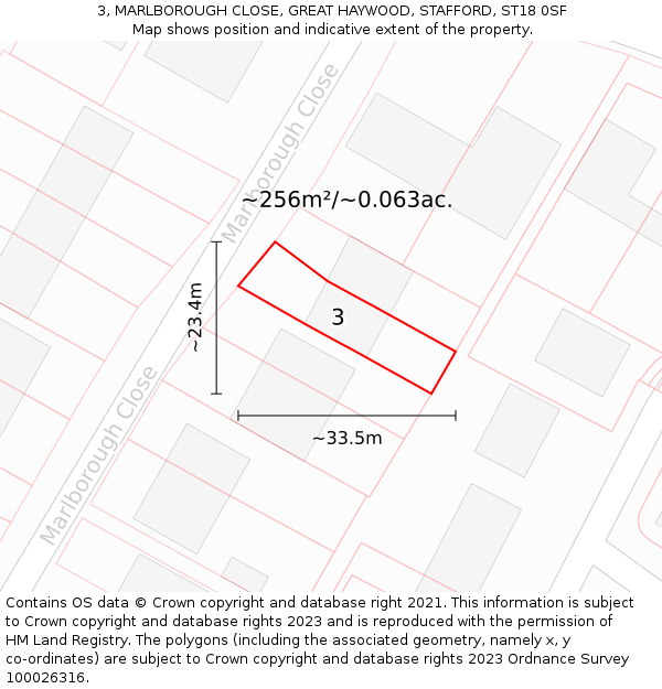 3, MARLBOROUGH CLOSE, GREAT HAYWOOD, STAFFORD, ST18 0SF: Plot and title map