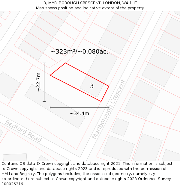 3, MARLBOROUGH CRESCENT, LONDON, W4 1HE: Plot and title map