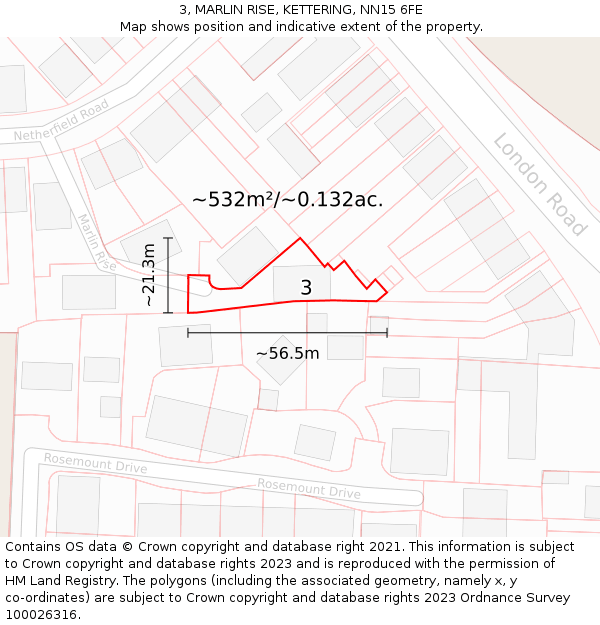 3, MARLIN RISE, KETTERING, NN15 6FE: Plot and title map