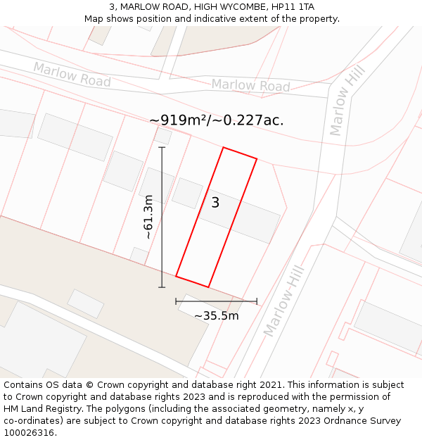 3, MARLOW ROAD, HIGH WYCOMBE, HP11 1TA: Plot and title map