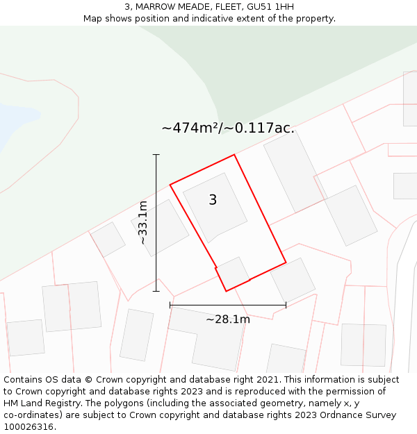 3, MARROW MEADE, FLEET, GU51 1HH: Plot and title map
