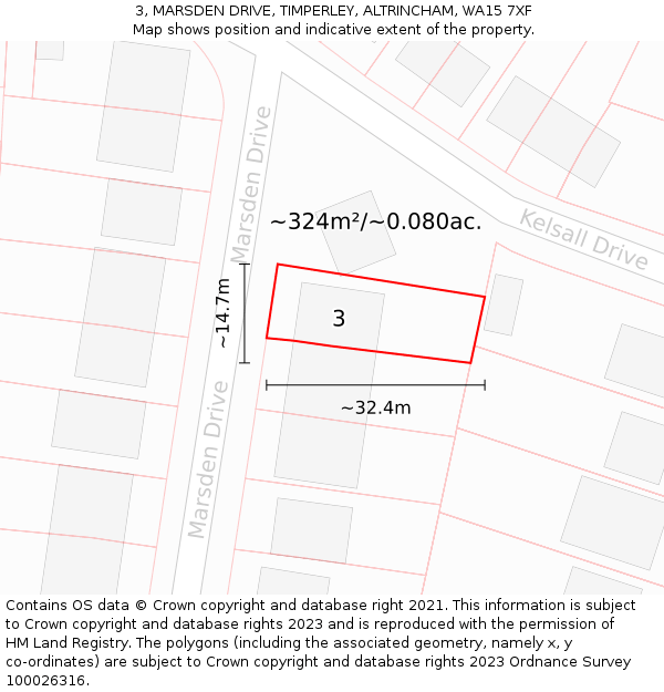 3, MARSDEN DRIVE, TIMPERLEY, ALTRINCHAM, WA15 7XF: Plot and title map