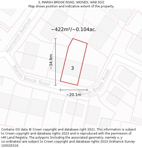 3, MARSH BROOK ROAD, WIDNES, WA8 5DZ: Plot and title map