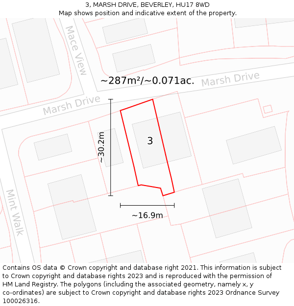 3, MARSH DRIVE, BEVERLEY, HU17 8WD: Plot and title map